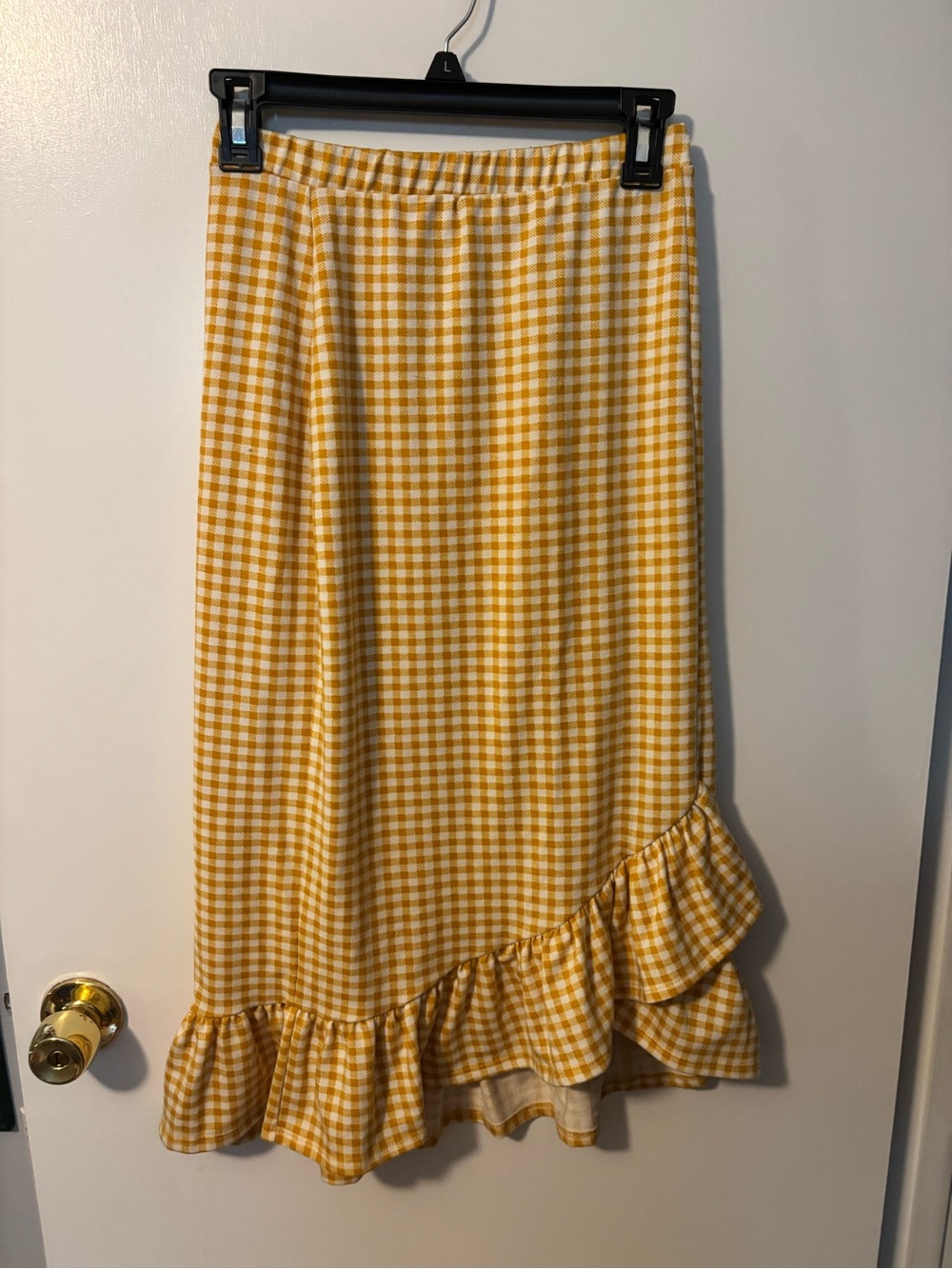 Whimsical Cottagecore Farmhouse Rustic Yellow Gingham Ruffle Hem Skirt Medium